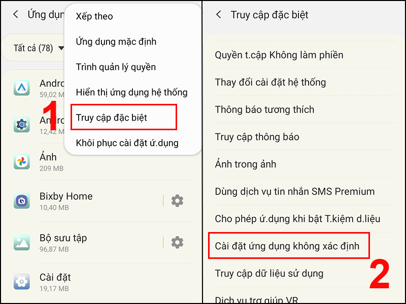 Chọn C&agrave;i đặt ứng dụng kh&ocirc;ng x&aacute;c định